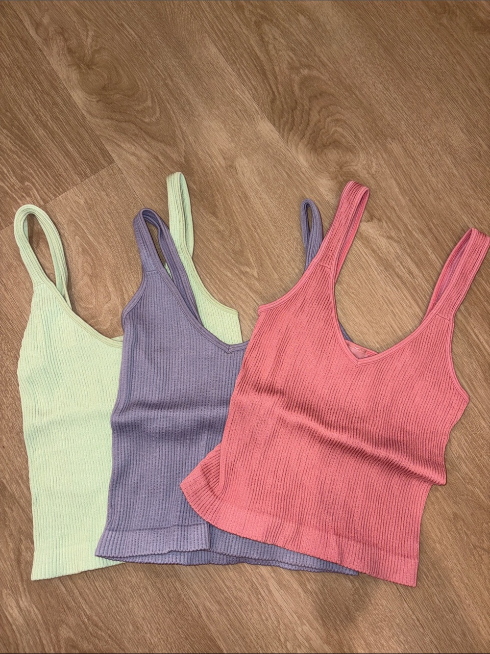 Ribbed V-Neck Tank Top - Pink, Lavender, Mint